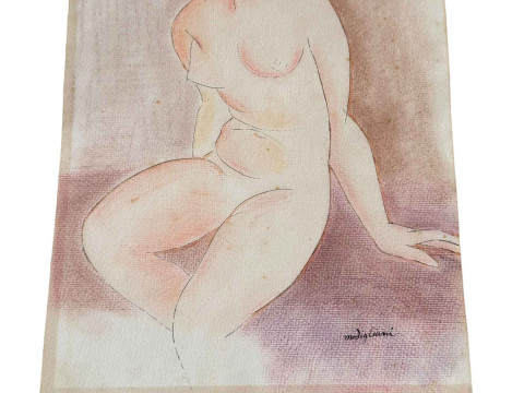 Amedeo Modigliani, ink and pastel nude, signed, 39cm by 28cm.