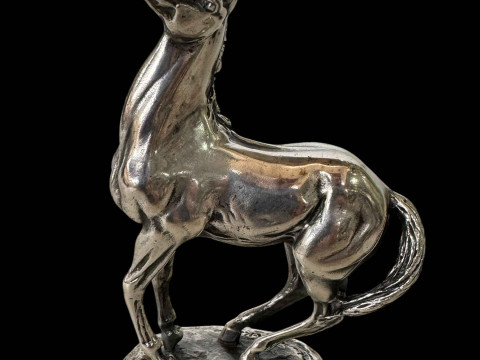 Lorne McKean silver horse sculpture Playing Up, a limited edition for...