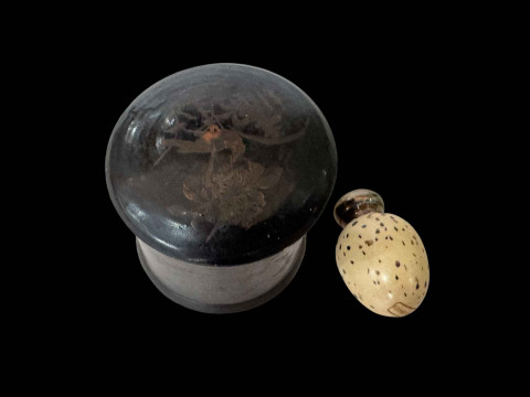 Silver topped birds egg scent bottle, Birmingham circa 1900/10, with lacquered...