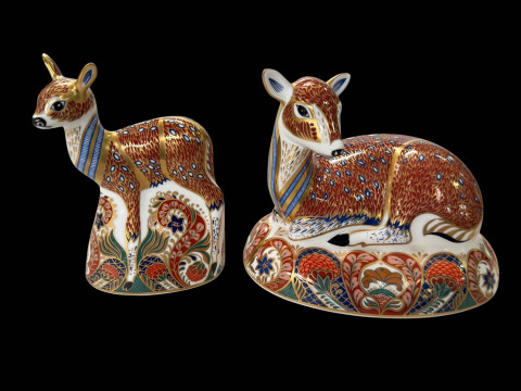 Two Royal Crown Derby paperweights, Deer and signed Fawn.