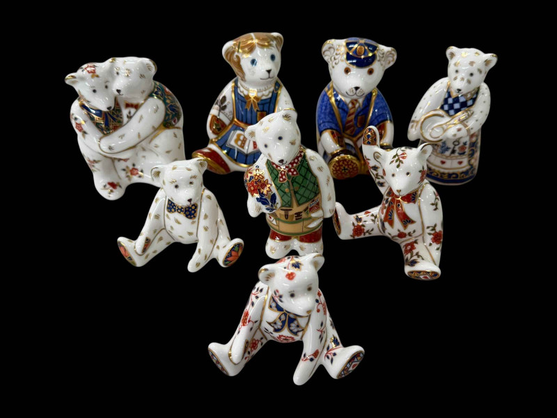 Eight Royal Crown Derby paperweight Teddy Bears.