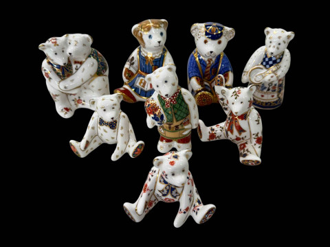 Eight Royal Crown Derby paperweight Teddy Bears.