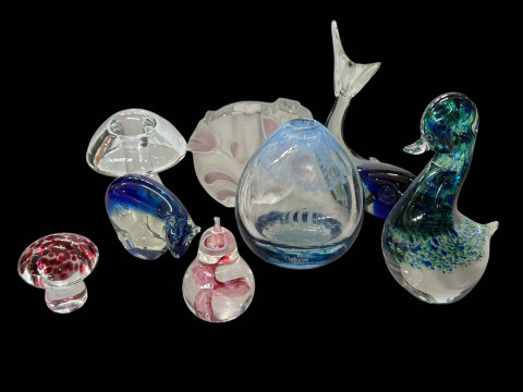 Glass paperweights, Caithness vase, etc (8).