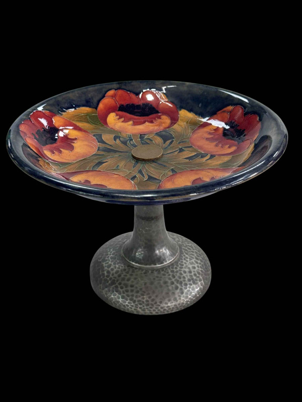 Moorcroft Pottery for Liberty 'Big Poppy' tazza on Tudric base, 22cm diameter.