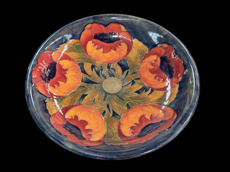 Moorcroft Pottery for Liberty 'Big Poppy' tazza on Tudric base, 22cm diameter.