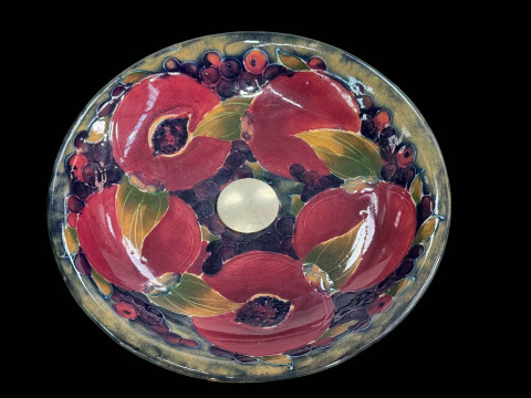 Moorcroft Pottery 'Pomegranate' tazza on metal/nickel base, 19cm diameter. thumbnail