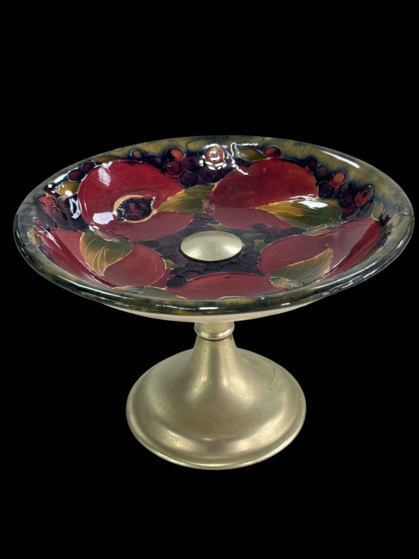 Moorcroft Pottery 'Pomegranate' tazza on metal/nickel base, 19cm diameter.