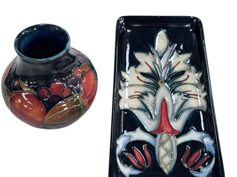 Moorcroft Pottery 'Snake Head' tray, signed Beverley Wilkes, 20cm, and...