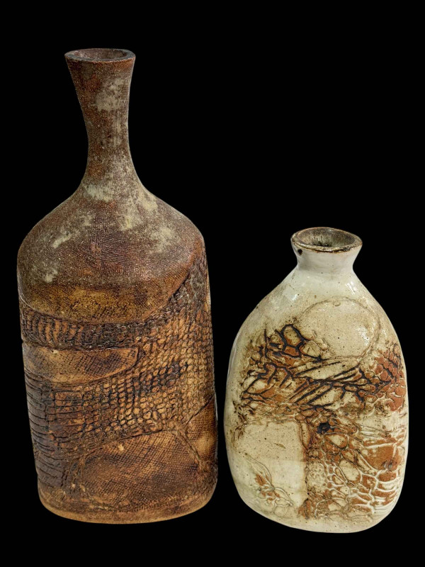 Two Bernard Rooke pottery vase, tallest 37cm.