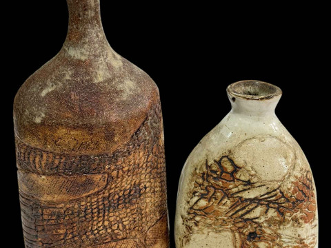 Two Bernard Rooke pottery vase, tallest 37cm.