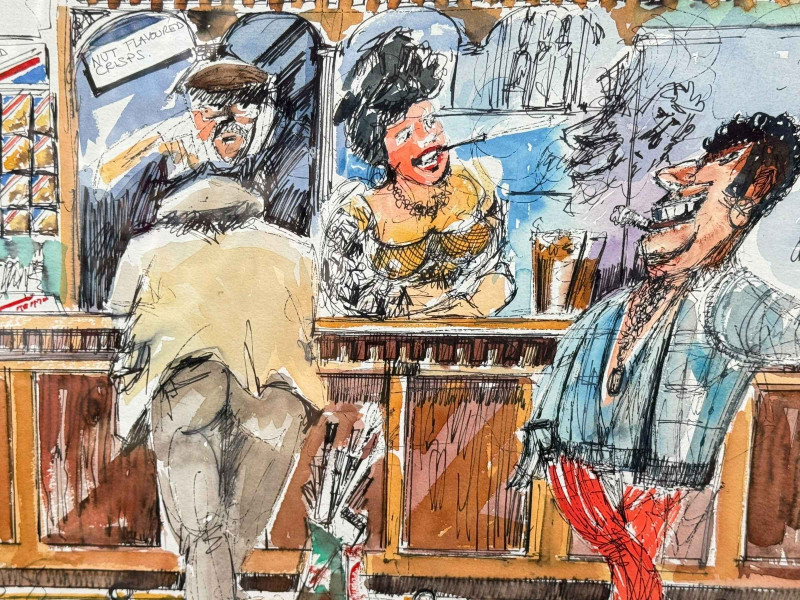 Glyn Porteous 1991, Pub Scene, watercolour/sketch, signed, 24cm by 34cm, framed.