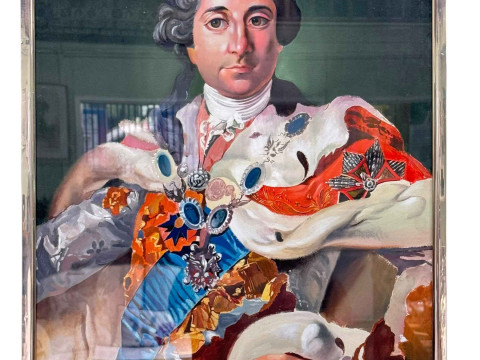 Glyn Porteous, Regal Figure, watercolour/mixed media, 60cm by 50cm, framed.