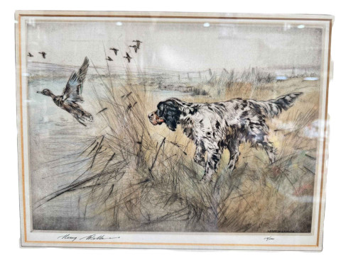 Henry Wilkinson, limited edition signed etchings of Hunting Spaniels, largest 25cm by 34cm, all framed. thumbnail