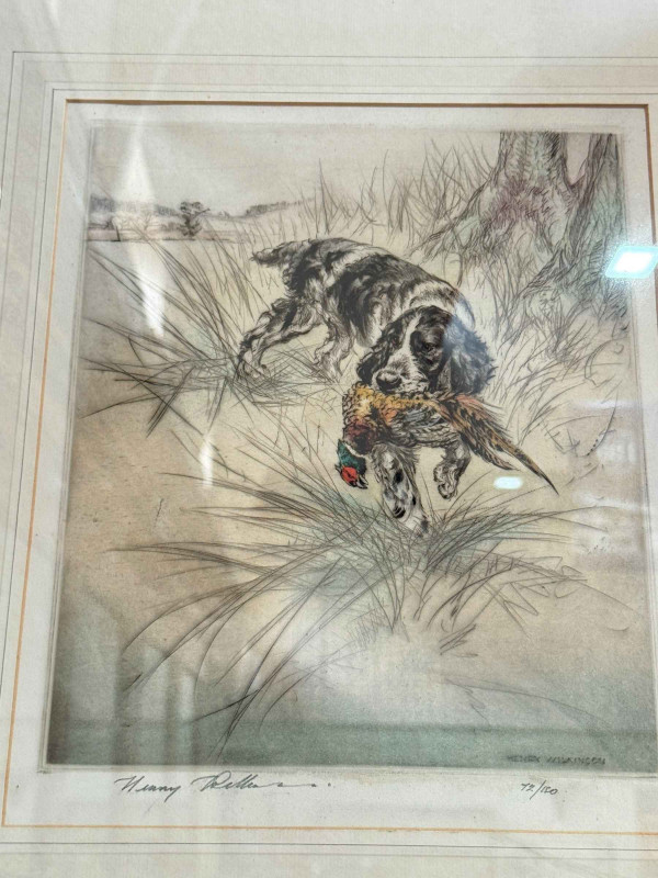 Henry Wilkinson, limited edition signed etchings of Hunting Spaniels, largest 25cm by 34cm, all framed.