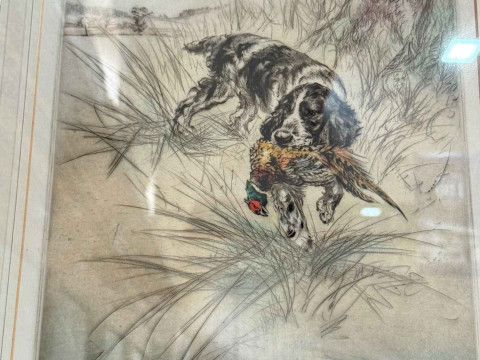 Henry Wilkinson, limited edition signed etchings of Hunting Spaniels, largest 25cm by 34cm, all framed. thumbnail