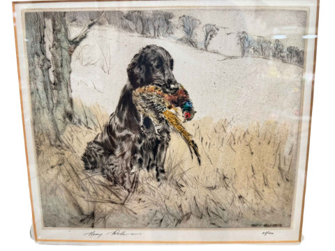 Henry Wilkinson, limited edition signed etchings of Hunting Spaniels, largest 25cm by 34cm, all framed. thumbnail