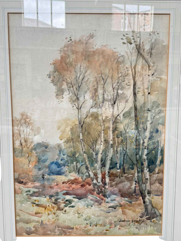 Andrew Archer Gamley RSW (Scottish 1869-1949), three watercolours, town and woodland scenes, all signed, largest 52cm by 36cm, framed.