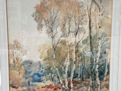 Andrew Archer Gamley RSW (Scottish 1869-1949), three watercolours, town and woodland scenes, all signed, largest 52cm by 36cm, framed. thumbnail
