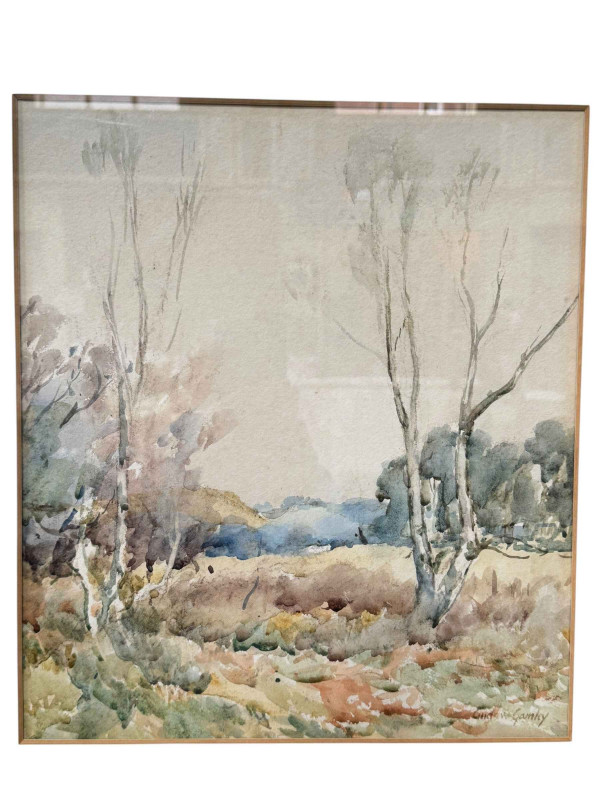 Andrew Archer Gamley RSW (Scottish 1869-1949), three watercolours, town and woodland scenes, all signed, largest 52cm by 36cm, framed.