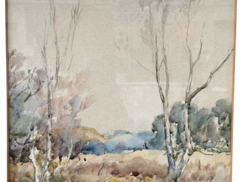 Andrew Archer Gamley RSW (Scottish 1869-1949), three watercolours, town and woodland scenes, all signed, largest 52cm by 36cm, framed. thumbnail