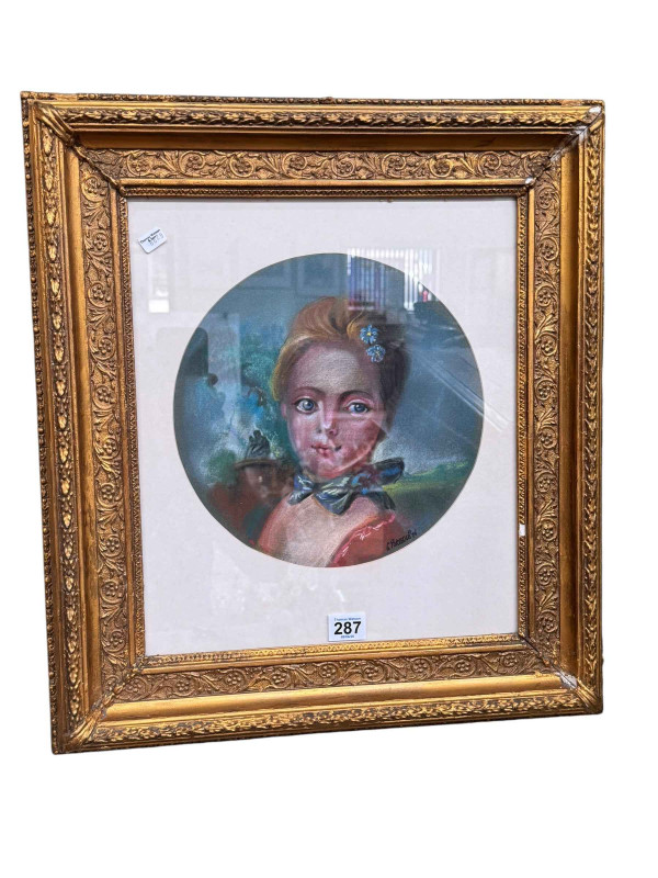 Glyn Porteous, Portrait of a Lady, signed, 25cm diameter,