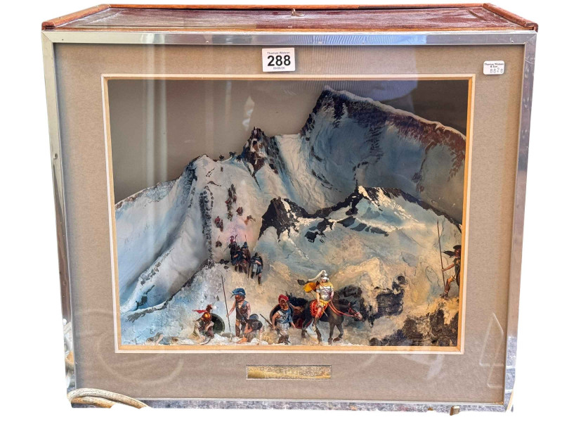 Framed Glyn Porteous diorama, Retreat of the Ten Thousand, Battle of Cunaxa, 47cm wide, 30cm deep.