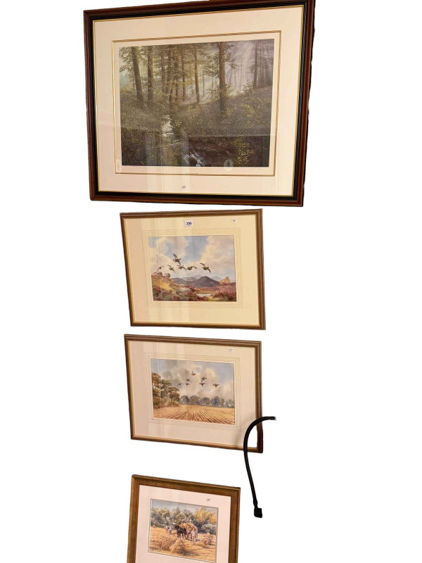 R W Milliken, Grouse above Ballater and Partridge, watercolour, pair, 27cm by 36cm, framed, together with two other pictures.