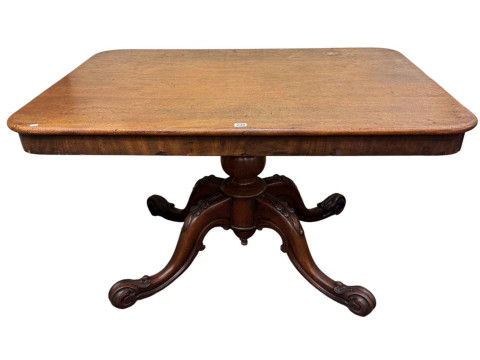 Victorian mahogany tilt top breakfast table on carved pedestal base and...