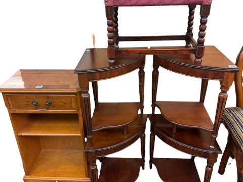Nest of tables, two wine tables, piano stool chair and stool, four corner...