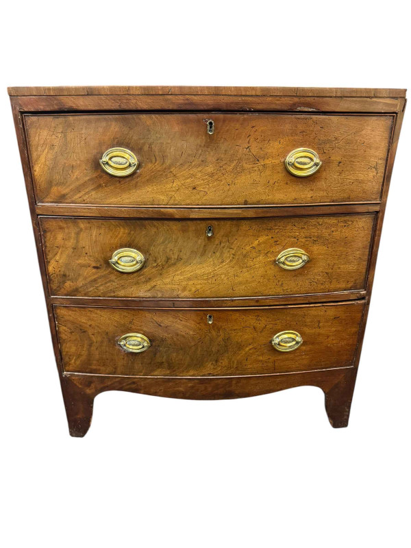 Small Georgian mahogany three drawer chest on bracket feet, Georgian oak corner cabinet and modern corner cabinet.