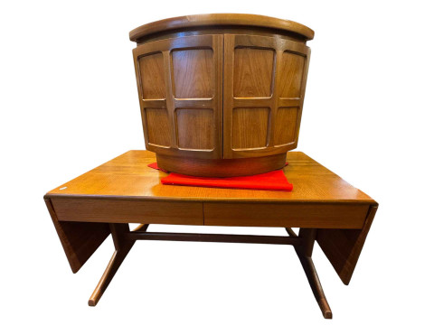 McIntosh teak two drawer drop leaf coffee table and Nathan teak corner...