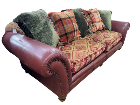 Tetrad Eastwood sofa in brown leather and fabric finish, 255cm by 103cm by 81cm. thumbnail