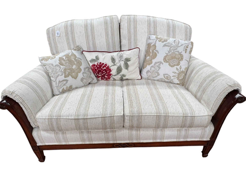 Mahogany framed bergere two seat sofa, 153cm long.