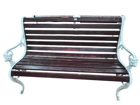 Cast iron and wooden Latha garden bench and pair of matching chairs, small...