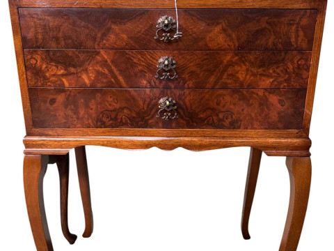 Walnut three drawer pedestal with cutlery, walnut circular nest of five...