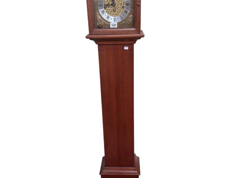 Mahogany cased Grandmother clock with chiming movement, 150cm high.