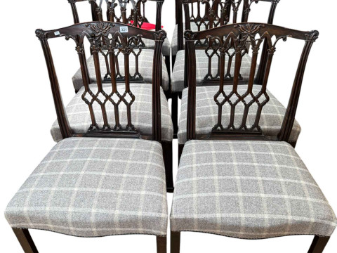 Set of eight mahogany Chippendale style dining chairs.