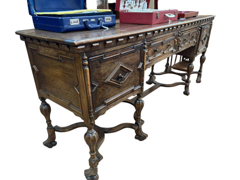 Jacobean style large oak sideboard having two frieze drawers flanked by...