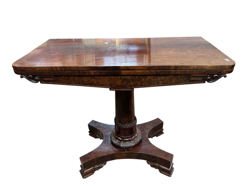 Victorian mahogany pedestal turn over top card table.