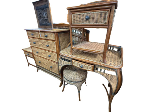Modern bamboo seven piece bedroom suite comprising dressing table, four...