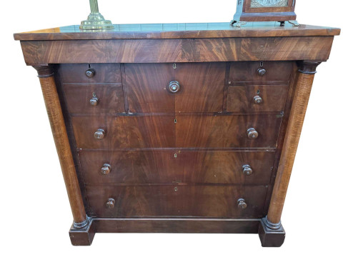 Victorian mahogany Scotch chest with tapering columns on plinth base,...