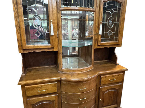 Oak bow front dresser with triple glaze door top above four central drawers...