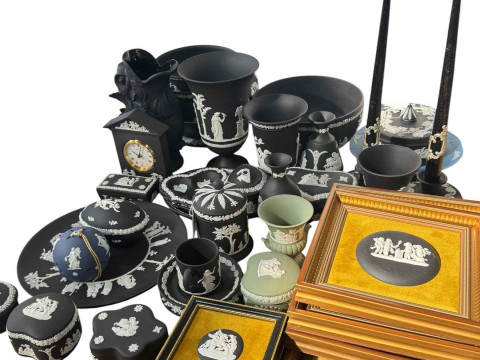 Collection of Wedgwood Black Basalt china, plaques, etc.
