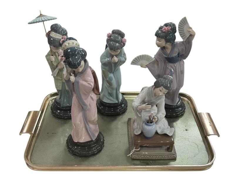 Lladro Paseando フィギュア 5.003 Five Lladro 'Geisha Girl' figures. | Thomas Watson