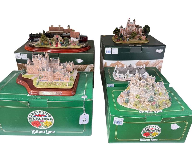 Five boxed Lilliput Lane models, Edinburgh Castle, Blacksmiths