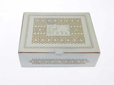 Box with elephant decoration.