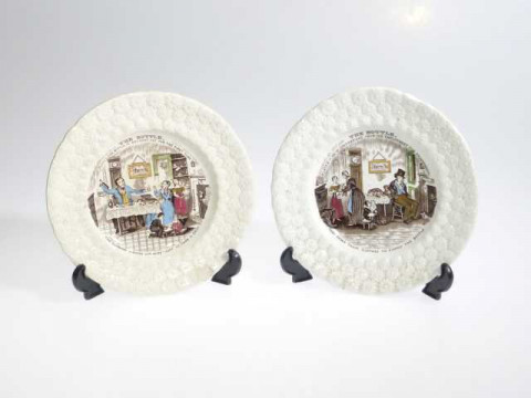 Pair of 19th Century pottery plates, transfer printed, the bottle.