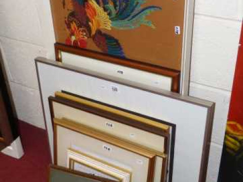 Nine furnishing pictures including watercolour 'Ambleside', mixed media...