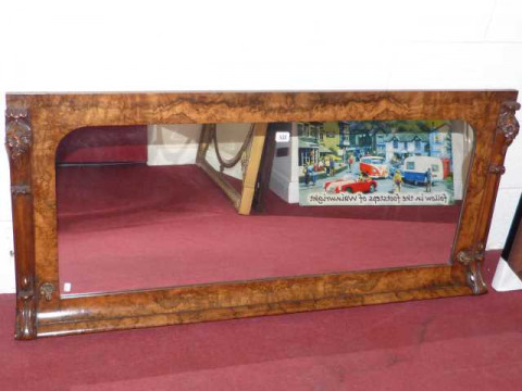 Victorian walnut framed mirror with gilt candle holders, 59cm x 126cm