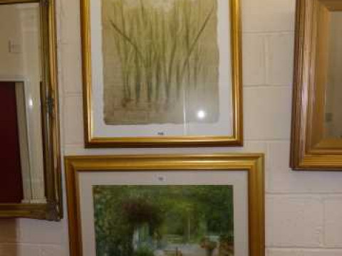 Two gilt framed furnishing prints 'Garden Scene' and 'Flowers'